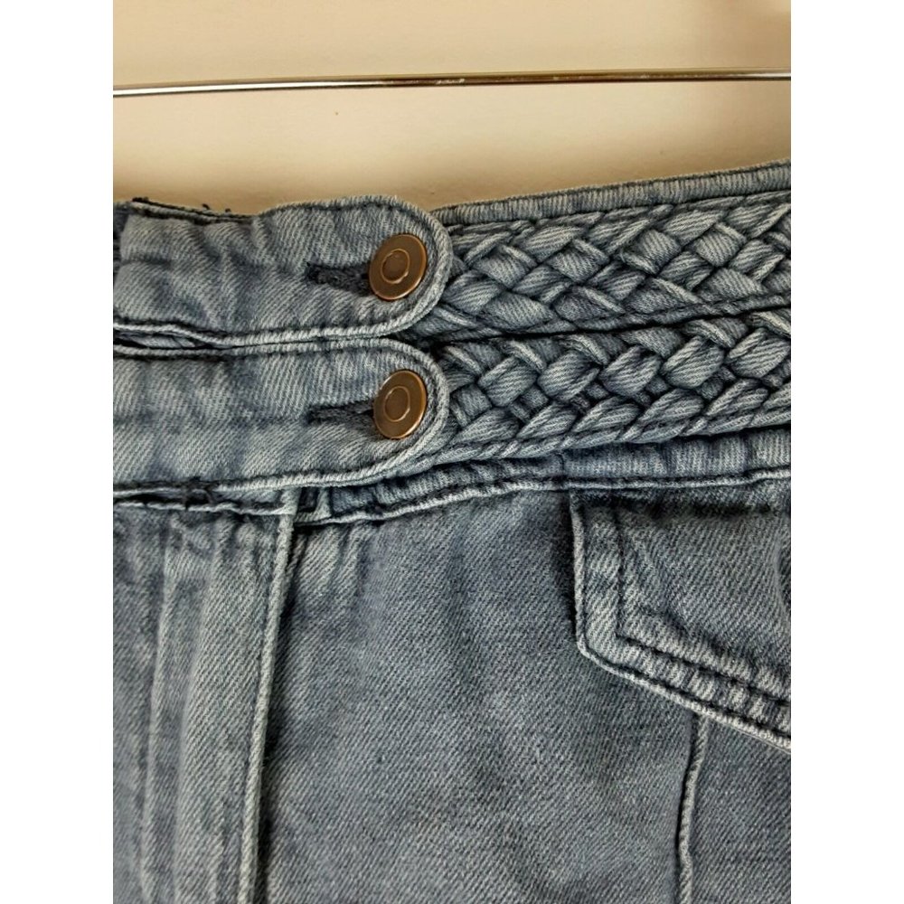 Free People Blue Denim Hemp Blend A-Line Mini Skirt Woven Braided Waist Boho 6 - Picture 3 of 8